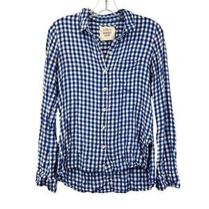 SO Womens Long Sleeve Button Down Blue/White Check Perfect Shirt Relaxed Fit S